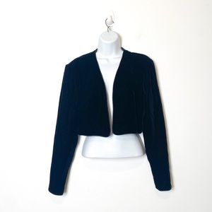 Vintage 80s Black Velour Cropped Cardigan Shrug Top